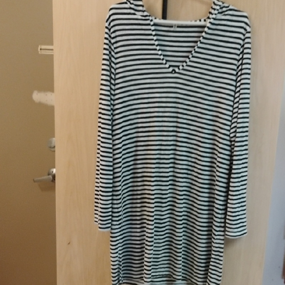 Simons Monochrome Striped Long Sleeve Dress